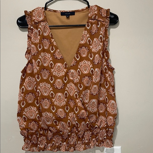 Eclair Tops - ECLAIR Floral Ruffle Sleeveless V-Neck Women's Blouse Size Large